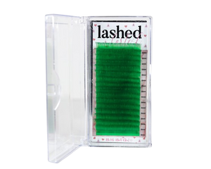Green false eyelashes.