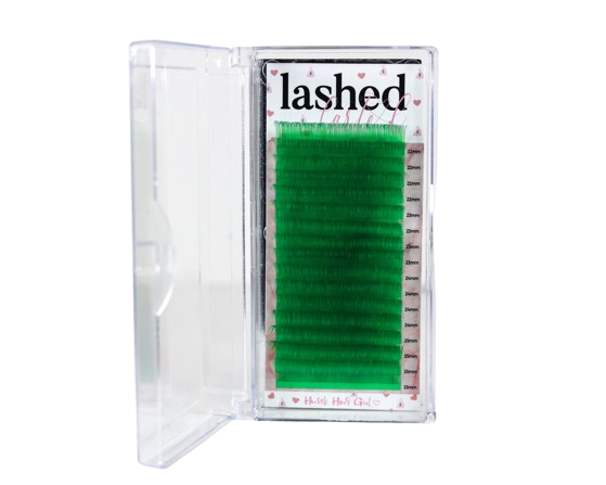 Green false eyelashes.
